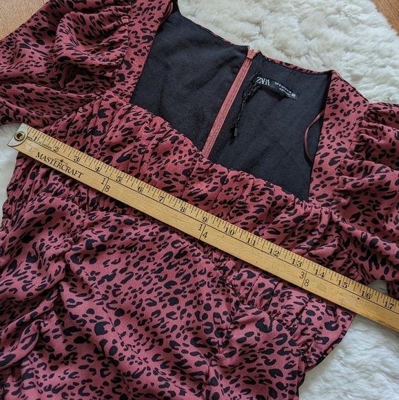 Zara animal print ruffled ruched mini dress medium - Picture 12 of 16